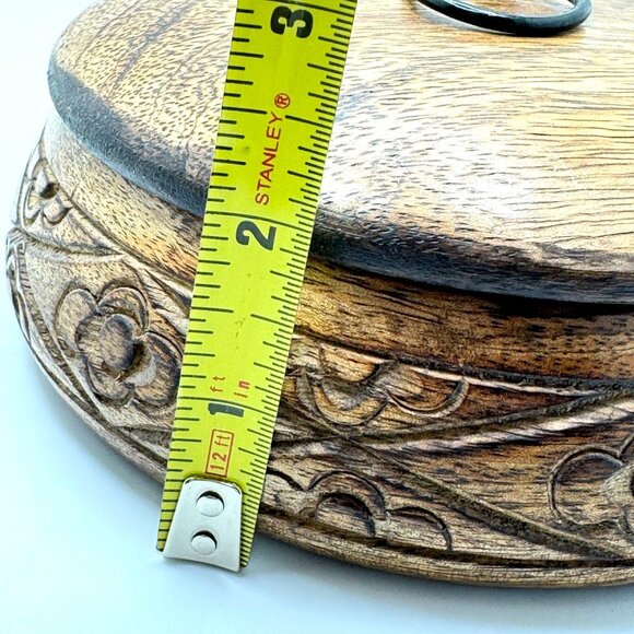 India Wooden Box With Lid & Floral Design Vintage Hand-Carved - Picture 3 of 10